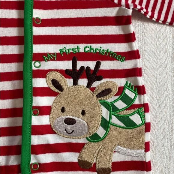 Little Me Red and White Striped Reindeer One Piece - Picture 2 of 6